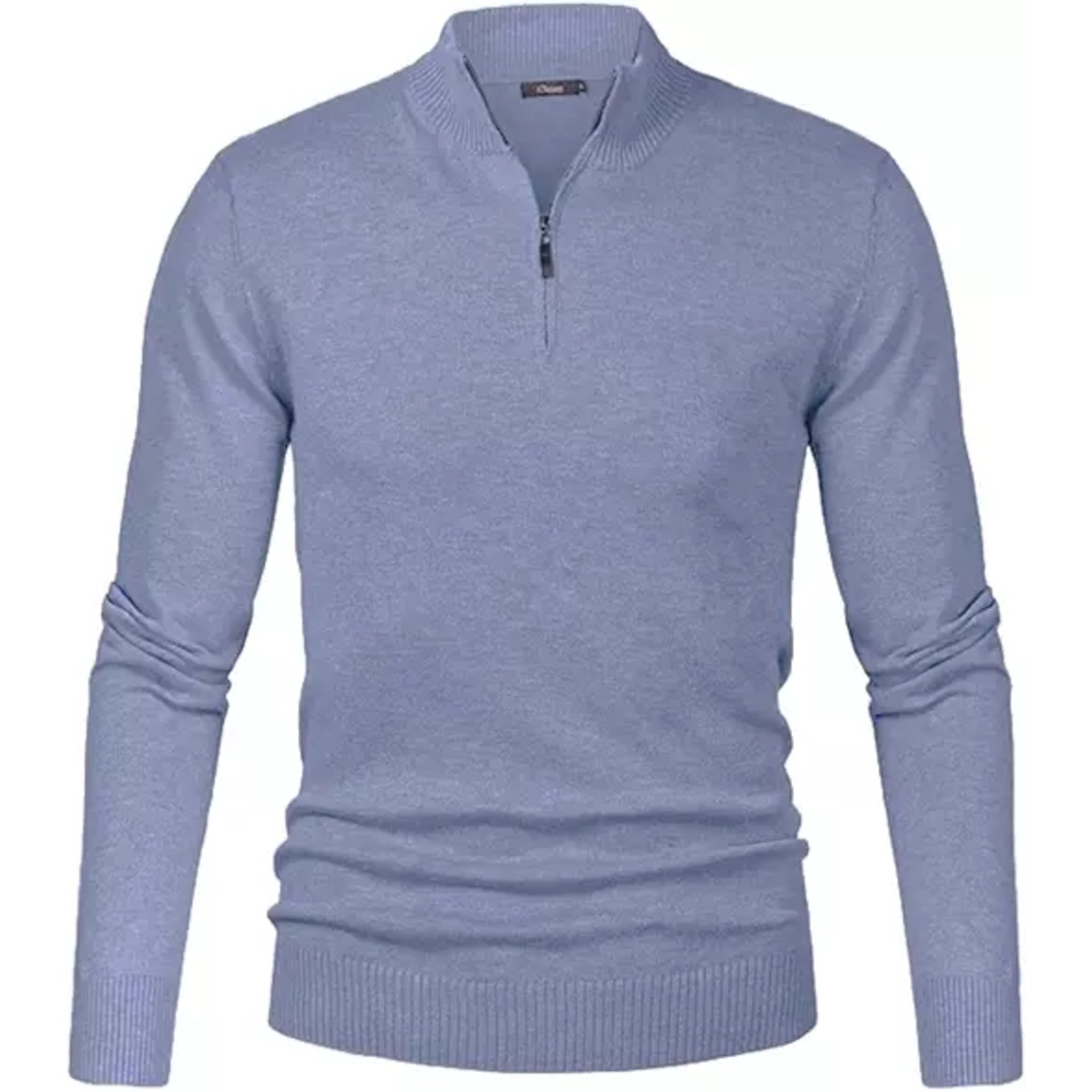 Men's high-quality classic 1/4 zip jumper in slate grey – long sleeve knit sweater with ribbed cuffs and hem, ideal for smart casual wear